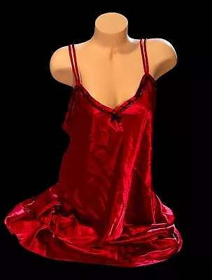 Gilligan & O’Malley Vintage Red Shiny Satin Lace Trim Long Nightgown XL NOS • $28