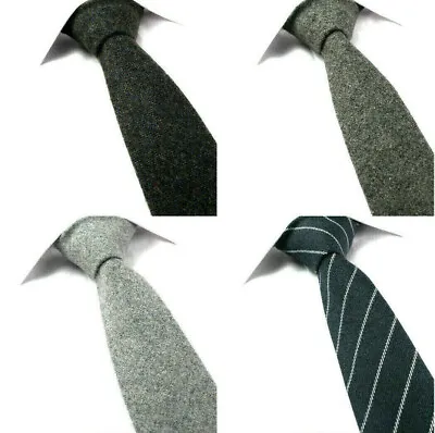 £9.99 • Buy Wool Tie Tweed Check Twill Stripe Skinny Slim Grey Red Silver Plaid Herringbone