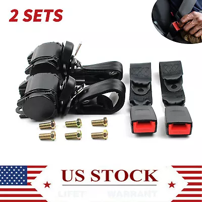 2PCS Retractable Adjustable 3 Point Safety Seat Belt Straps Kit Car Vehicle • $43.17