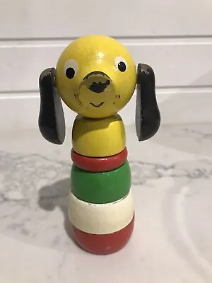 VINTAGE WOODEN STACKING TOY DOG 1950's • $45