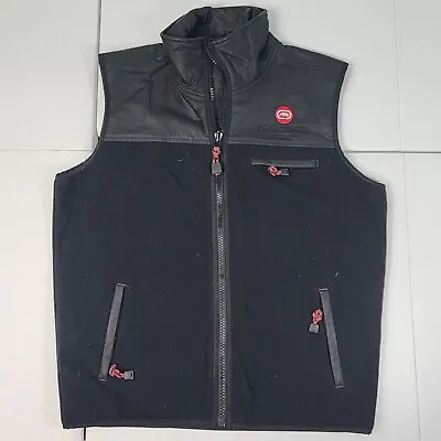 Vintage ECKO Unltd Faux Pu-Leather Men XL Black Fleece Vest/Jacket • $28
