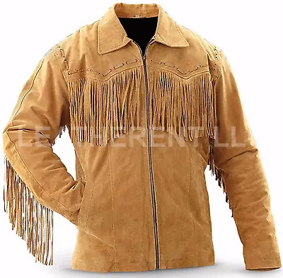 Men's Cowboy Western Leather Jacket Coat With Fringe Native American Jacket • $116.98