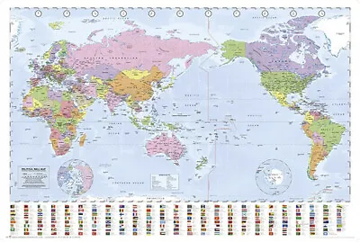 $29.90 • Buy Map Of The World Flags Poster (61x91cm) Pacific Centered Australia Middle Print