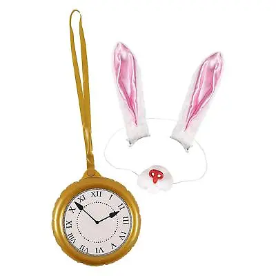 Kids Wonderland Rabbit Costume Accessories - Bunny Nose Ears & Clock Medallion • £10.49
