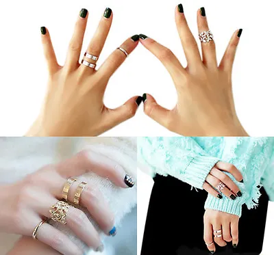 3Pcs Midi Finger Ring Set Silver Gold Stack Above Knuckle Flowers Rings 2 Colors • £2.79