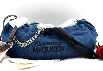 $868.54 • Buy AUTH NWT $1290 Alexander McQueen Mini The Bundle Cotton Dark Denim Shoulder Bag