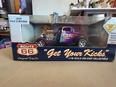 Route 66 1934 Ford 3-Window Get Your Kicks. 1/18 Scale Die Cast • $50