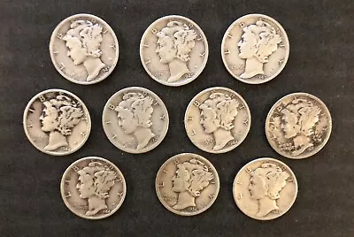 Set Of 10 Mercury 90% Silver Dimes • $28.75