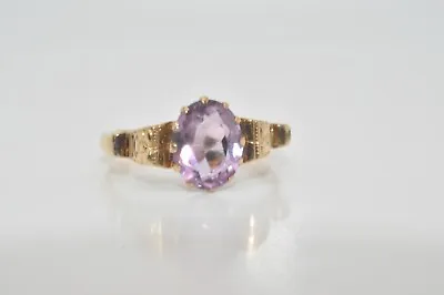 9ct Gold Oval Amethyst Solitaire Ring Size M 1/2 • $143.19