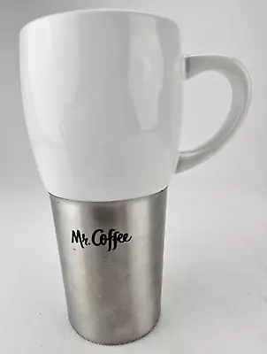 Mr Coffee Traverse 16 Oz White Ceramic & Stainless Steel Coffee Mug Cup Travel • $8.88