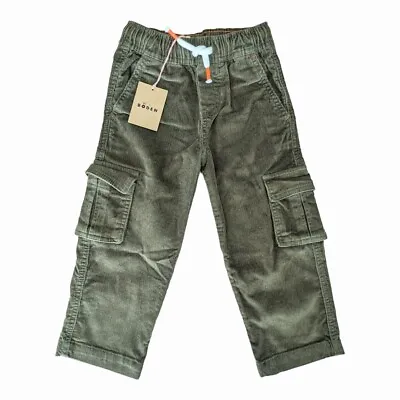 NEW With Tags Mini Boden Boys Pull-On Cargo Corduroy Pants Olive Green Size 4 • $29.99