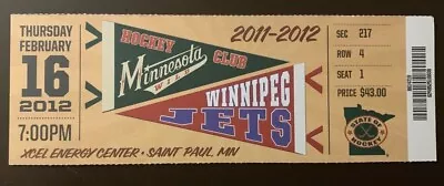 Minnesota Wild 2/16/2012 NHL Ticket Stub Vs Winnipeg Jets • $6.95