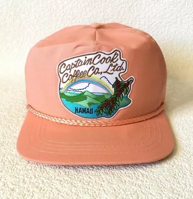 Vintage CAPTAIN COOK COFFEE CO. Hat Cap HAWAII 🌈 Leather Adjustable Strap Cord • $51.24