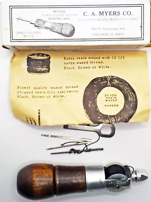 Vintage C.a. Myers Leather Lock Stitch Sewing Awl Original Needles Manual Box • $29.99