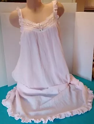 Womans Vintage Nightgown Character 100% Cotton SZ L Cottage Core Ruffles Pink • $38