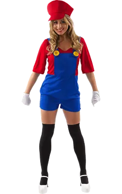 Womens Super Mario Costume 80s Video Game Novelty Themed Halloween Fancy Dress • £34.99