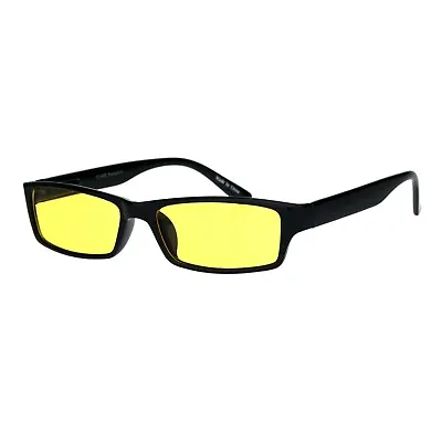 Black Rectangular Frame Sunglasses Color Lens Small Size Spring Hinge UV400 • $12.95