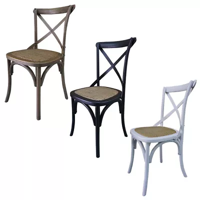 $349 • Buy Set Of 2 French Provincial Hamptons Cross Back Oak Birch Rattan Dining Chairs