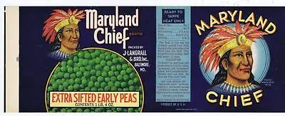 Maryland Chief Can Label Extra Sifted Early Peas J Langrall Baltimore MD • $4.95