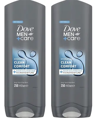 2 X 250ml Dove Men + Care Clean Comfort Body Wash Mens Shower Gel • £4.99
