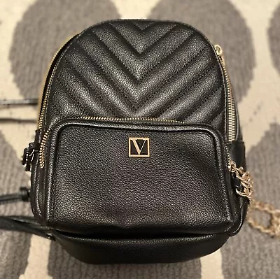 Victoria's Secret Backpack Black Bag Soft Mini Metal Chain Accents • $50