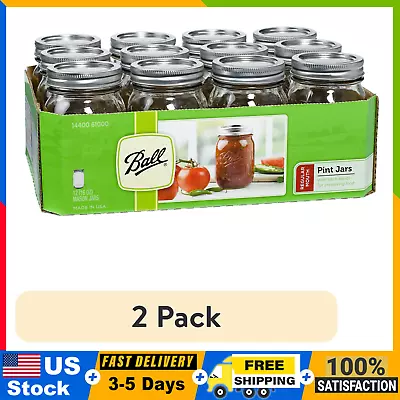 (2 Pack) Ball Regular Mouth 16oz Pint Mason Jars With Lids & Bands 12 Count • $32.99