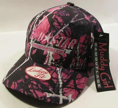 Muddy Girl Hat Womens New Black Pink Camouflage Cap Gold Star Transportaion Logo • $15.15