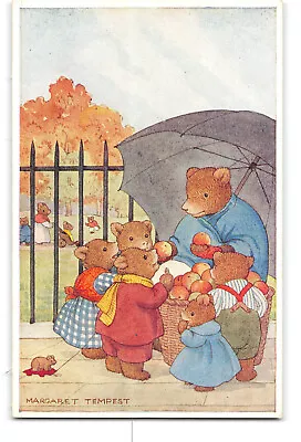 Margaret Tempest Anthropomorphic Art Vintage Postcard Bear Children Apples • $5.98