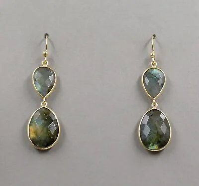 Labradorite Earrings Gold Plated 925 Sterling Silver Jewelry Gift For Mother • $25.92