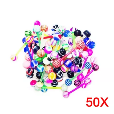 $8.45 • Buy 50pcs Mixed Color Tongue Ring Navel Nipple Barbell Ball Bars Body Piercing US