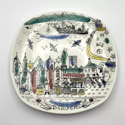 Mid Century Inger Waage Bergen Souvenir Wall Plate Stavangerflint Norway • $24.65