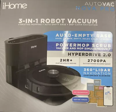 $225 • Buy IHome AutoVac Nova PRO 3-in-1 Vacuum Robot- Black (iHRV14-BLK)