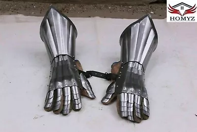 Armor Gauntlet Men Armor Suit Gauntlet Steel Gloves Cosplay Silver Gloves Gift • $125