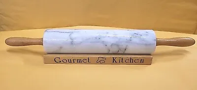 Gourmet Kitchen Heavy Marble Rolling Pin With Wood Cradle Stand Vintage 80's VGC • $12.95