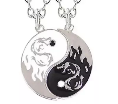 DRAG0N   2 X  YING  YANG    BLACK  &  WHITE   FRIENDSHIP   NECKLACE • $18