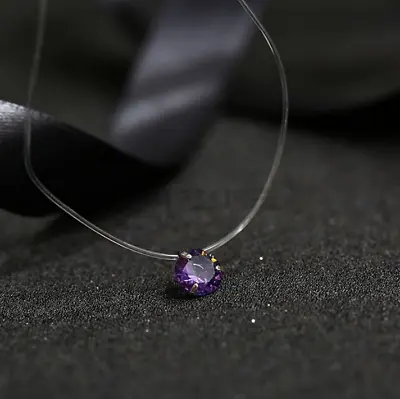 Purple Tiny Invisible Dress Thin Line Diamond Cut Choker Clavicle Necklace • £3.99