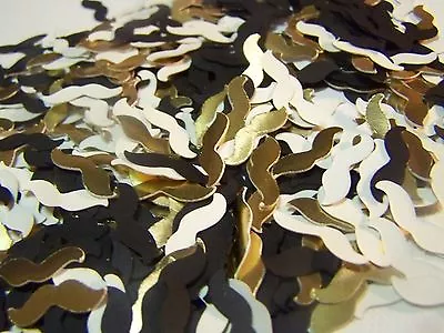 Mustache Party Confetti 1200 Pc. 1/4 Inch Black White And Gold Ships In 1-2 Days • $11