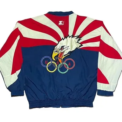 90’s Vintage Starter Jacket Windbreaker USA Olympic Team Logo Huge Eagle Size M • $76.95