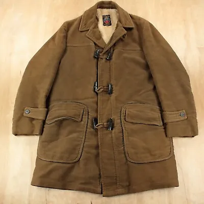 GRANDE BAY Canada Sherpa Lined Moleskin Toggle Duffle Coat Sz 40 Vtg 60s 70s • $78