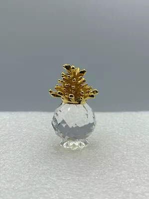 Vintage Swarovski 2  Miniature Crystal Glass Pineapple W/Gold Metal Leaves • $34