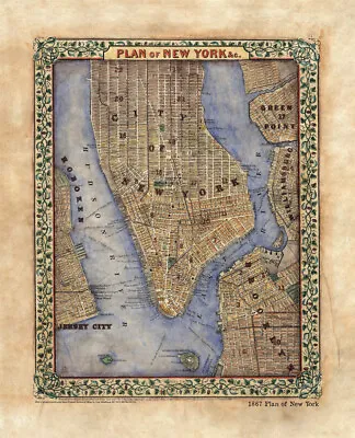 Manhattan New York Antique Brooklyn Historic Map Artwork Wall Art Print Vintage • £498.28