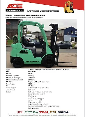 Mitsubishi FG15N Container Spec Forklift Hire-£69.99pw Buy-£8995 HP-£48.42 AH817 • £8995