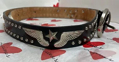 Leather Silver Studded Wings And Star Biker Belt Men • $34.99