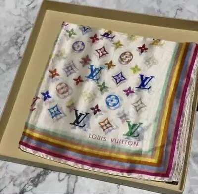 LOUIS VUITTON Monogram Silk100％ Scarf Multicolor 45”×45  With Box • $362