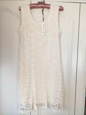 £20 • Buy #30 - Solitaire  By RAVI KHOSLA. Cream Lace Crochet Cotton Dress Size 14 - BNWT