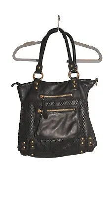 LINEA PELLE Black Leather Large Slouchy Hobo Shoulder Bag Cut Out Soft Leather • $45