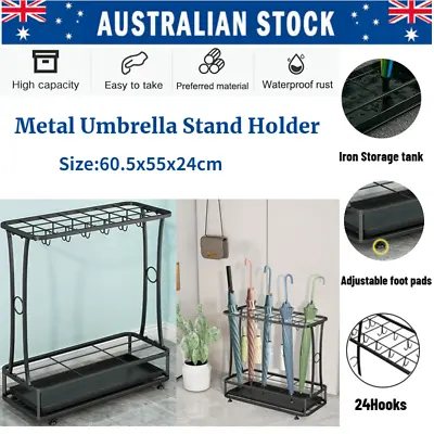 $48.89 • Buy 24Hooks Metal Umbrella Stand Holder Walking Stick Free Standing Storage Rack AU