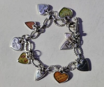 $23.50 • Buy Brighton PICADILLY Silver Enamel Hearts Inspirational Bracelet Toggle Clasp NWOT