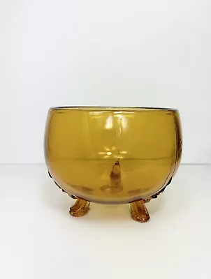 Vintage Viking Amber Glass Flowerlite Bowl-Three Toed/Padded Foot Candy Dish • $8