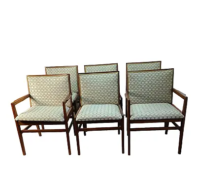 Mid Century Modern 1960s Set Of 6 Danish Teak Wood Upholstered Dinning Chairs • $1760